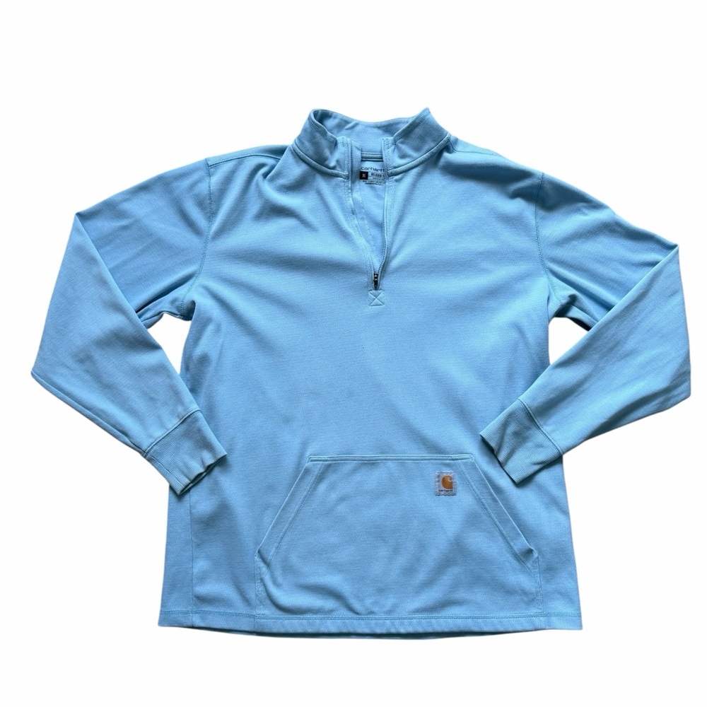 Carhartt Sweatshirt Mens Medium Blue‎ Quarter Zip Kangaroo Pocket Pullover XL